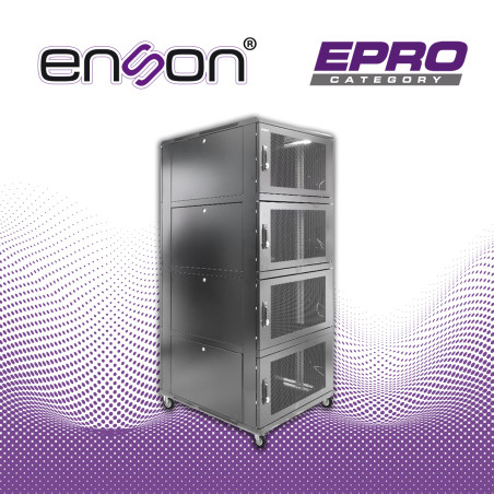 GABINETE DE PISO MODULAR DE ACERO ENSON ENS-RKGB42U8 / 36UR EN 4 MODULOS DE 9UR CADA UNO / PANELES LATERALES EXTRAIBLES / PUERTA