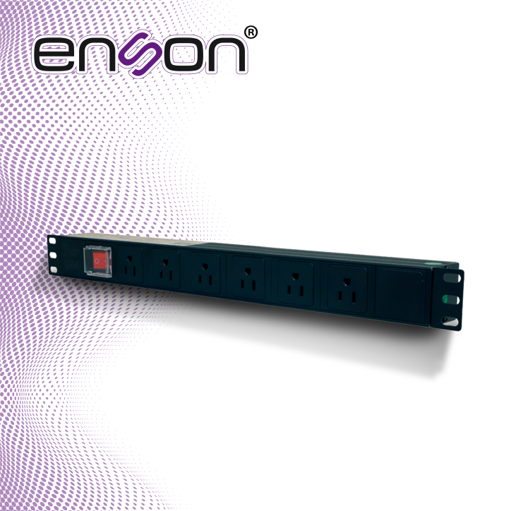 BARRA MULTICONTACTOS PDU ENSON ENS-PDU6 HORIZONTAL 1UR BOTON DE ENCENDIDO Y APAGADO 6 CONTACTOS FRONTALES TIPO NEMA 5-15R VOLTAJ