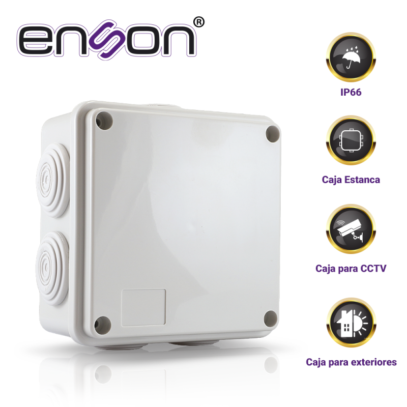 CAJA DE PLASTICO ENSON ENS-PCB1010 100X100X50 MM CON SELLO DE GOMA GRADO DE PROTECCION IP66 MULTIPLES CONEXIONES A TUBERIA DE 1 