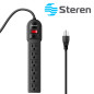 MULTICONTACTO DE 6 SALIDAS VERTICALES POLARIZADOS STEREN BARRA MULTI-V 6 NEGRA IDEAL PARA CONECTAR EQUIPOS DE COMPUTO Y APARATOS