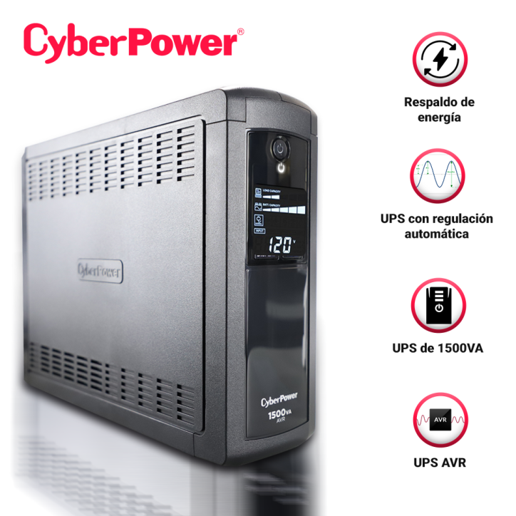 UPS torre monofásico 1500 VA 900 W línea interactiva CYBERPOWER CP1500AVRLCDa