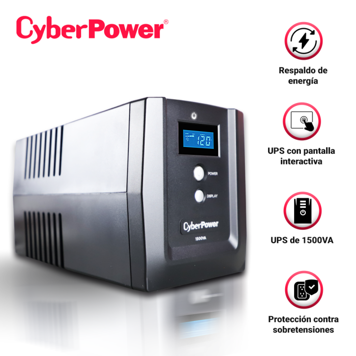 No-Breaks/UPS 1500 VA 900 Watts Línea Interactiva CYBERPOWER OM1500ATLCDA