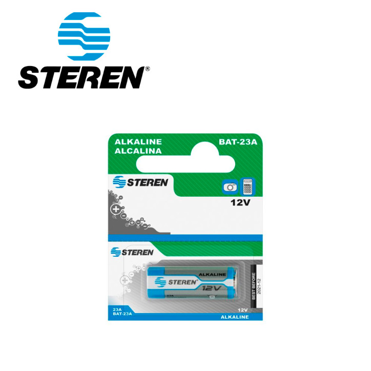 Batería alcalina 12 Volts 55 mAh tipo cilindro STEREN BAT-23A