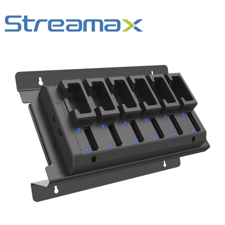 Estación de carga para bodycam 6 Bodycams 6 baterías subida de evidencia de video STREAMAX - MERIVA MULTI-STATION