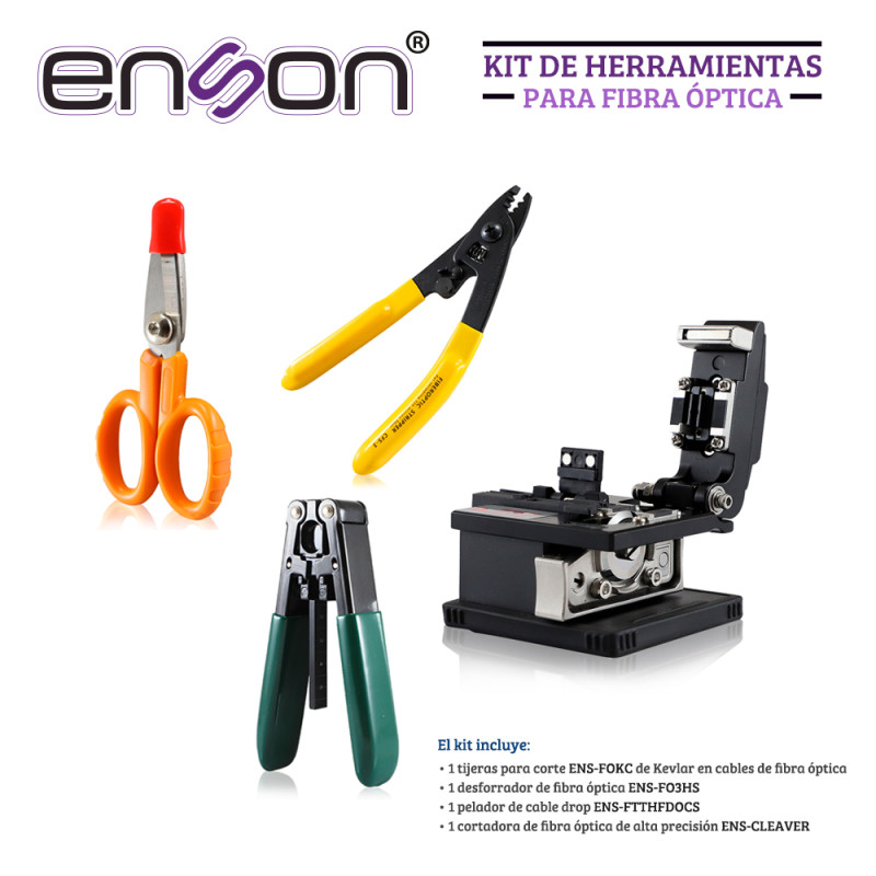 Kit de herramienta para fibra óptica ENSON ENS-FOTOOLSKIT con cortadora pelador tijeras