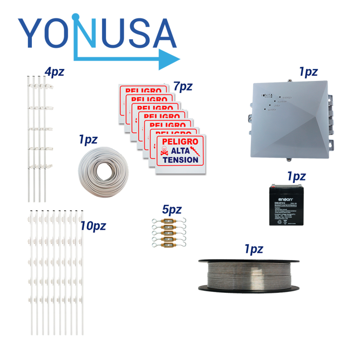 Kit de cerca electrificada para 100metros incluye batería ENS-BT412 alcance hasta 2500 metros lineales YONUSA KIT CERCA100MTS