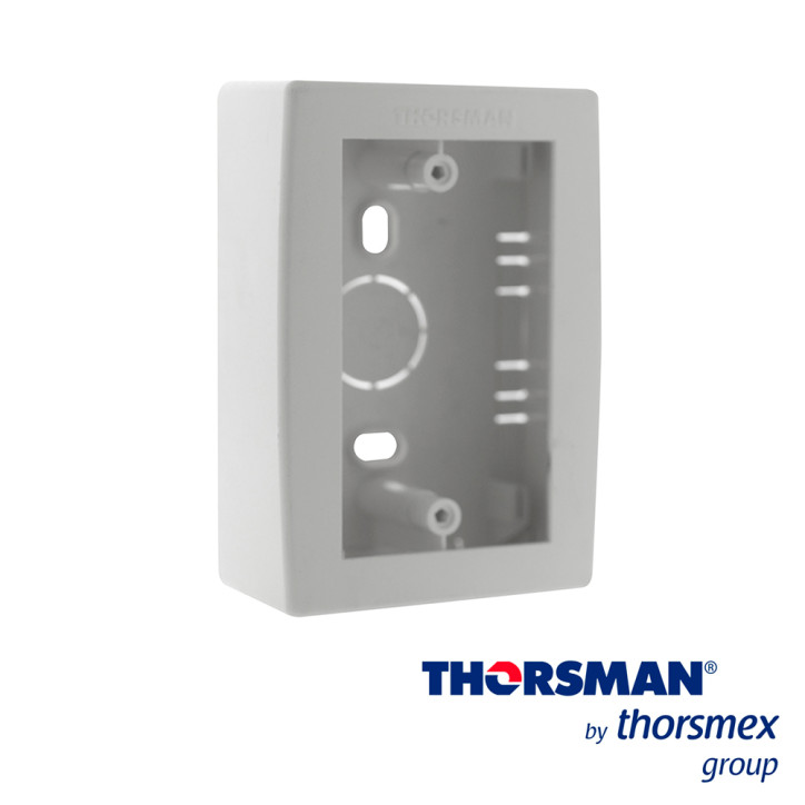 Caja plástica de sobreponer para energía voz y datos ABS auto extinguible color blanco THORSMAN 7902-02001