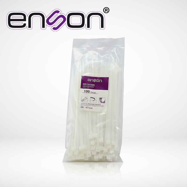 Cincho de nylon Material Nylon 66 Ancho 4.8 mm Largo 190 mm ENSON ENS-CH190W