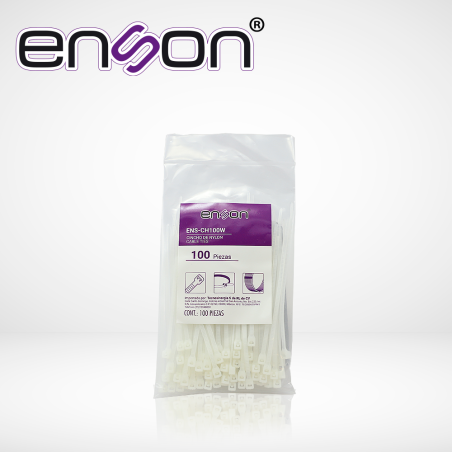 CINCHO DE NYLON ENSON ENS-CH100W COLOR NATURAL DE 2.5 X 100MM DE LONGITUD FUERZA DE TENSION DE HASTA 8 KGS