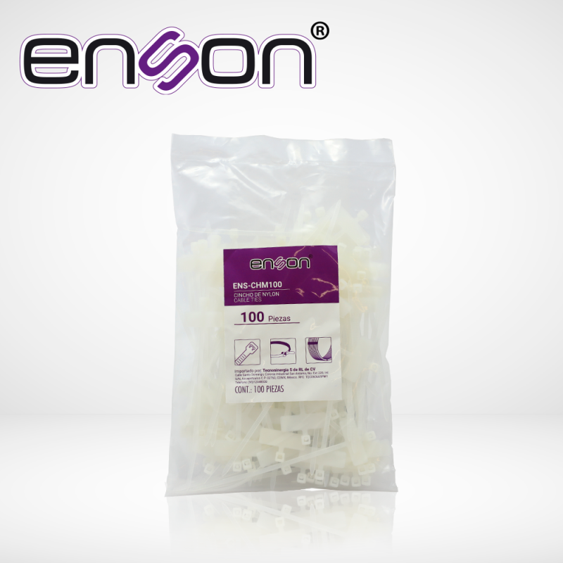Cincho de nylon etiquetable ENSON ENS-CHM100 2.5 x 100 mm paquete 100
