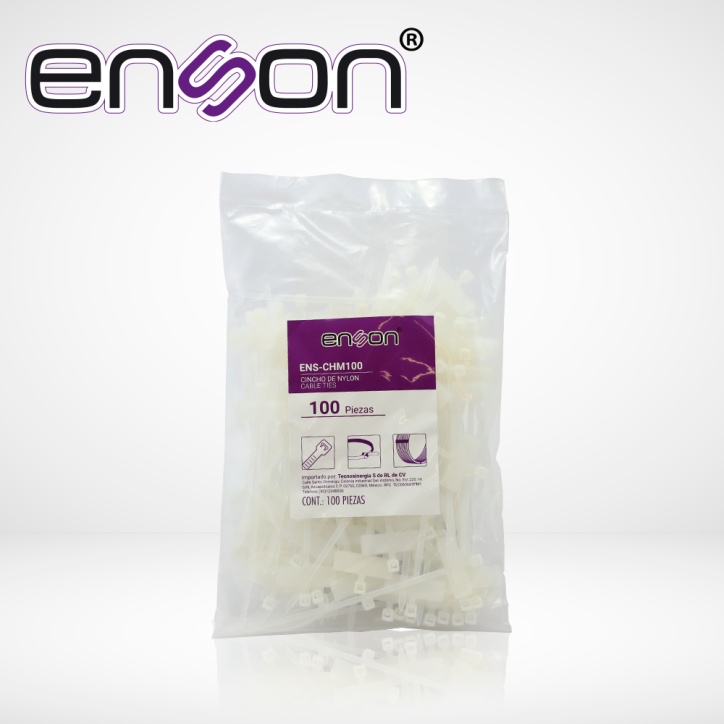 Cincho de nylon etiquetable Etiquetable 2.5 x 100 mm Fuerza de tensión hasta 8 kg ENSON ENS-CHM100 Cincho de nylon etiquetable Etiquetable 2.5 x 100 mm Fuerza de tensión hasta 8 kg ENSON ENS-CHM100