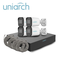 KIT UNIARCH IP BULLET 2MP / 4 CÁMARAS TIPO BULLET IPC-B122-APF28K CON LENTE FIJO 2.8 MM / MIC-INTEGRADO / MICROSD-128GB / ULTRA2