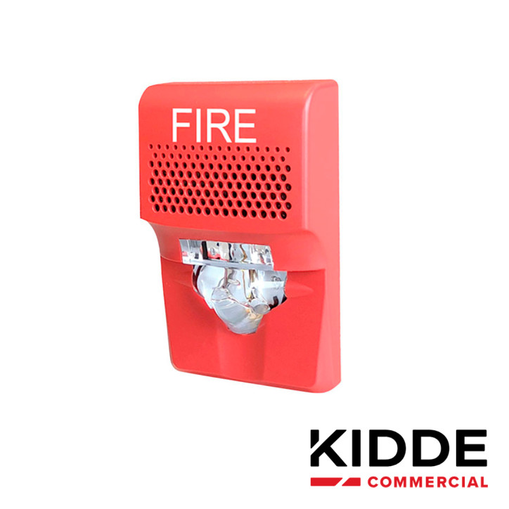 SIRENA CON ESTROBO LED KIDDE EG1AVRF DE 24 VDC 55 mA PARA PARED ROJO COMPATIBLE CON LOS PANELES VS1 Y VS4 (TRABAJA CON PANELES D