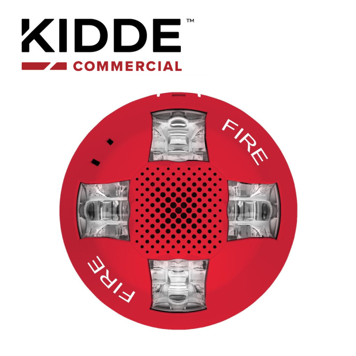 ALTAVOZ DE TECHO CON LUZ ESTROBOSCOPICA / 15-115 CD / KIDDE / GCSVRF / ROJA, CON LA PALABRA FIRE. PLACA DE CABLEADO LATERAL DE L