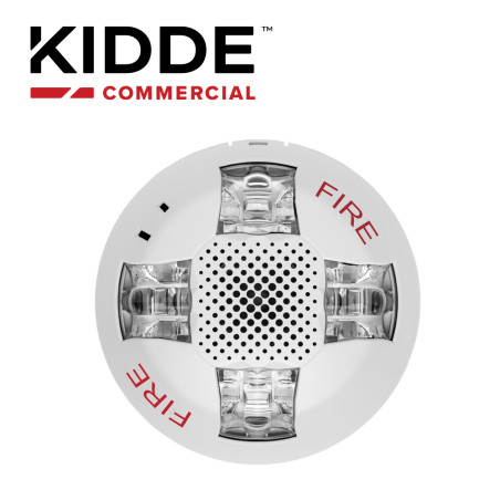 SIRENA CON LUZ ESTROBOSCOPICA MONTAJE EN TECHO / KIDDE EGCAVWF / COLOR BLANCO CON LA PALABRA FIRE 15-115 CD INCLUYE PLACA DE CAB