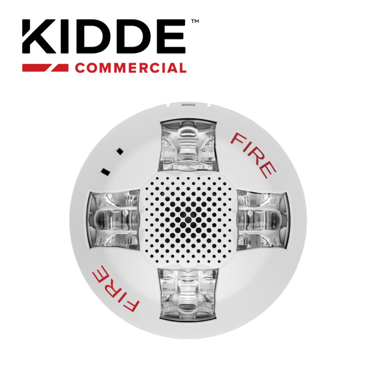 SIRENA CON LUZ ESTROBOSCOPICA MONTAJE EN TECHO / KIDDE EGCAVWF / COLOR BLANCO CON LA PALABRA FIRE 15-115 CD INCLUYE PLACA DE CAB
