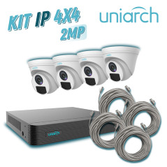 KIT 4X4 UNIARCH IP EXTERIOR TURRET 2MP 1080P INCLUYE 1 NVR POE 4 PTOS + 4 CAM TURRET IP 2 MP 2.8 MM SLOT MICRO SD + 4 CABLES PRE