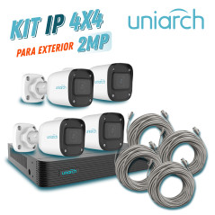 KIT 4X4 UNIARCH IP EXTERIOR BULLET 2MP 1080P INCLUYE 1 NVR POE 4PTOS + 4 CAM BULLET IP 2MP 2.8MM SLOT MICROSD + 4 CABLES PREPONC