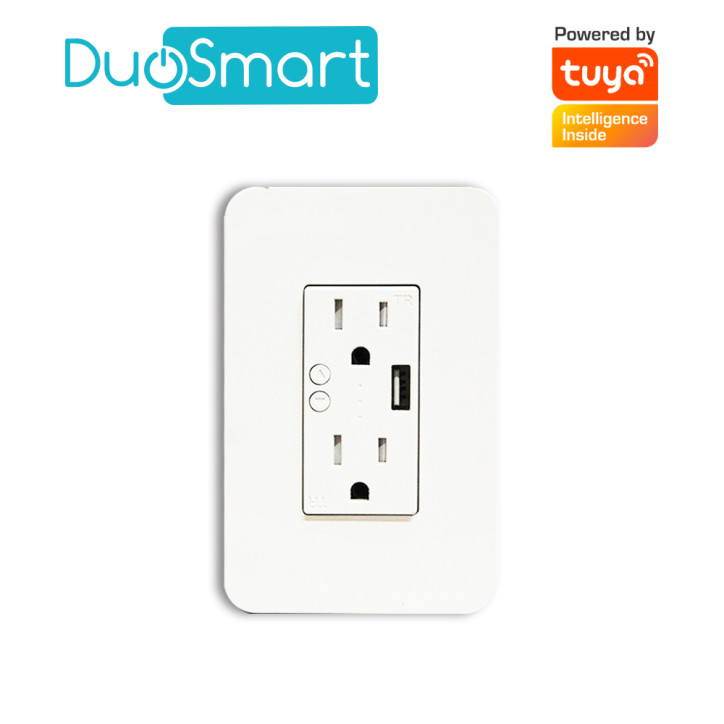 Tomacorriente inteligente de pared 2 contactos puerto USB WiFi 2.4 GHz DUOSMART A60
