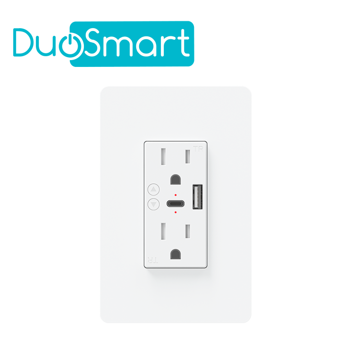 CONTACTO TOMACORRIENTE DUOSMART A61 / 2 CONTACTOS / 1 PUERTO USB / 1 PUERTO USB-C / WIFI 2.4 GHZ / COMPATIBLE CON ALEXA Y GOOGLE