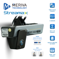 MDVR TIPO DASHCAM MERIVA STREAMAX ADPLUS 2.0 CON INTELIGENCIA ARTIFICIAL INTERGADA / DOBLE CAMARA INTEGRADA / 4G / GPS / WIFI / 