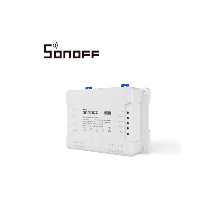 Interruptor inteligente de 4 canales 4 canales contactos NC/NO WiFi 2.4 GHz SONOFF SONOFF 4CH PRO R3 Interruptor inteligente de 4 canales 4 canales contactos NC/NO WiFi 2.4 GHz SONOFF SONOFF 4CH PRO R3