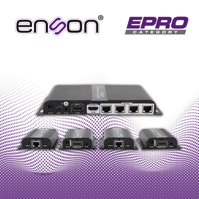 DISTRIBUIDOR EXTENSOR HDMI ENSON ENS-EX704 CON 4 EXTENSORES DE HASTA 40MTS CON CABLE 100% COBRE CAT6 A 1080P SALIDA HDMI LOCAL H