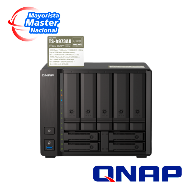 NAS Network Attached Storage de 9 bahías 9 bahías Conectividad 10GbE/2.5GbE QuTS hero basado en ZFS QNAP TS-h973AX-32G-US
