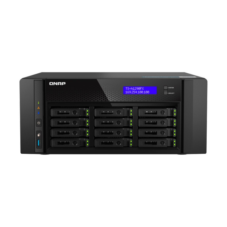 NAS empresarial all-flash 12 bahías frontales 2.5" Soporta SSD SATA y U.2 NVMe PCIe Gen 4 64GB RAM QNAP TS-h1290FX-7232P-64G-US