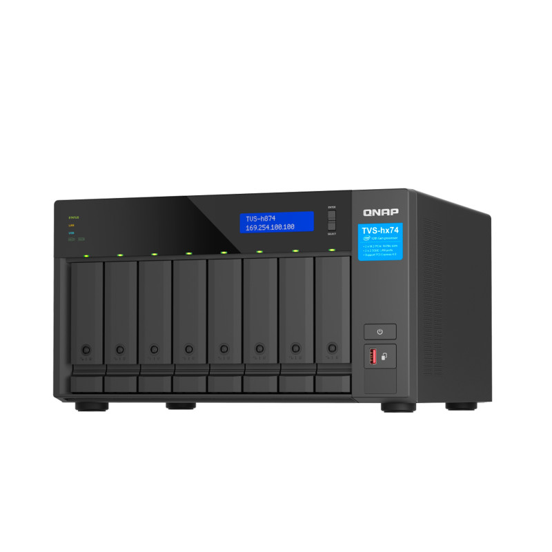 NAS QNAP TVS-H874-I7-32G-US / 8 BAHIAS 3.5/2.5 / INTEL CORE I7 12C/20T / 32GB DDR4 / 2 M.2 NVME PCIE GEN4 / 2X 2.5GBE / PCIE GEN