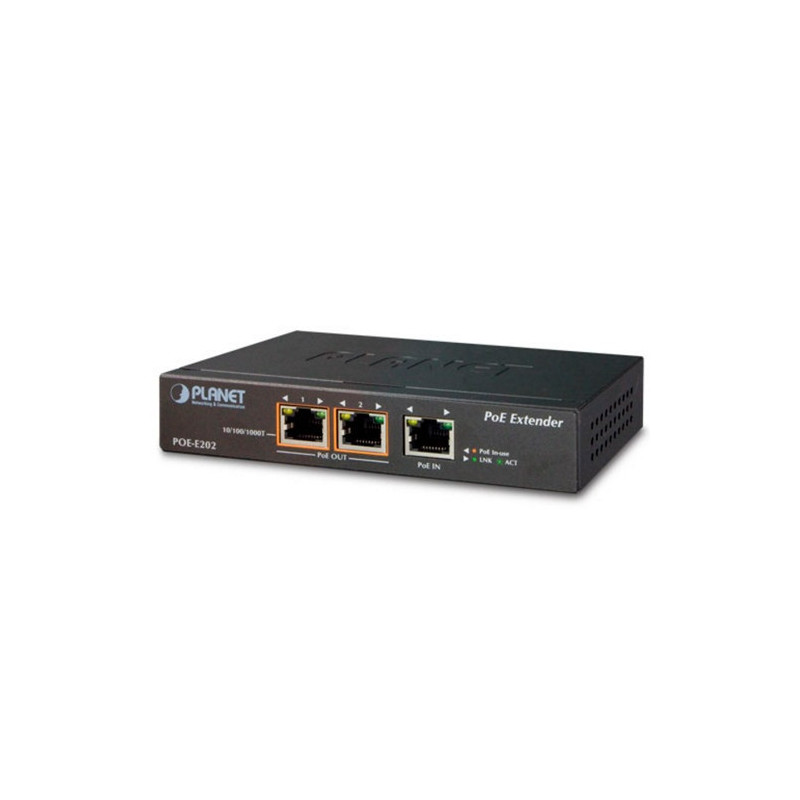 EXTENSOR POE PLANET POE-E202/ 1 PUERTO RJ45 ENTRADA VELOCIDAD DE TRANSMISION 10/100/1000 MBPS RECIBE POE ACTIVA AF/AT + 2 PUERTO