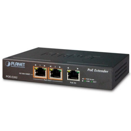 EXTENSOR POE PLANET POE-E202/ 1 PUERTO RJ45 ENTRADA VELOCIDAD DE TRANSMISION 10/100/1000 MBPS RECIBE POE ACTIVA AF/AT + 2 PUERTO