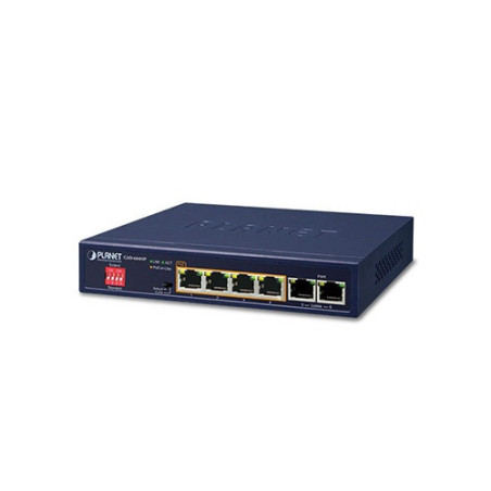 SWITCH NO ADMINISTRABLE / PLANET GSD-604HP / 6 PUERTOS RJ45 10/100/1000 MBPS / 4 PUERTOS POE 802.3AT/AF (PUERTOS 1 – 4) / SIN VE