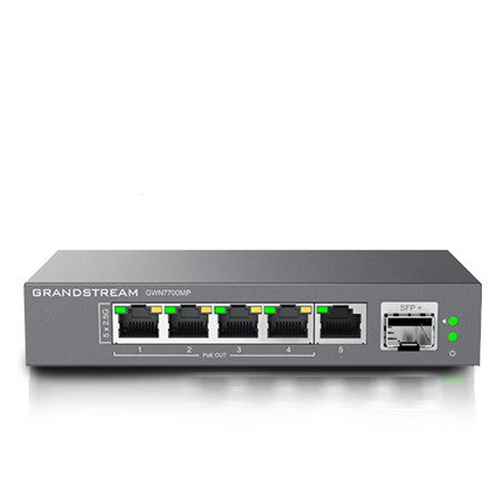 SWITCH NO ADMINISTRABLE POE+ GRANDSTREAM GWN7700MP / 5 PUERTOS 10/100/1,000/2,500MBPS / 4 PUERTOS POE+ AF/AT / 1 PUERTO SFP+ 10G