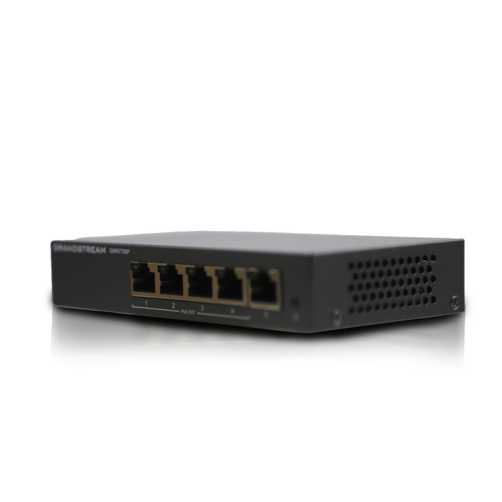 Switch no administrable PoE+ 5 puertos Gigabit 4 puertos PoE+ Montaje escritorio/pared GRANDSTREAM GWN7700P