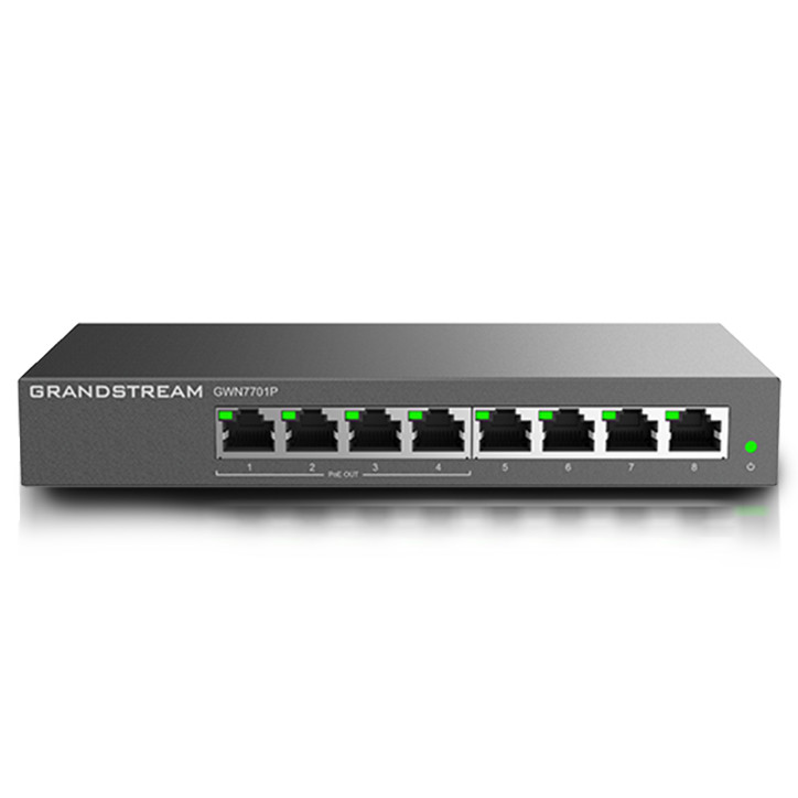 Switch no administrable PoE+ 8 puertos Gigabit 4 puertos PoE+ AF/AT montaje escritorio/pared GRANDSTREAM GWN7701P