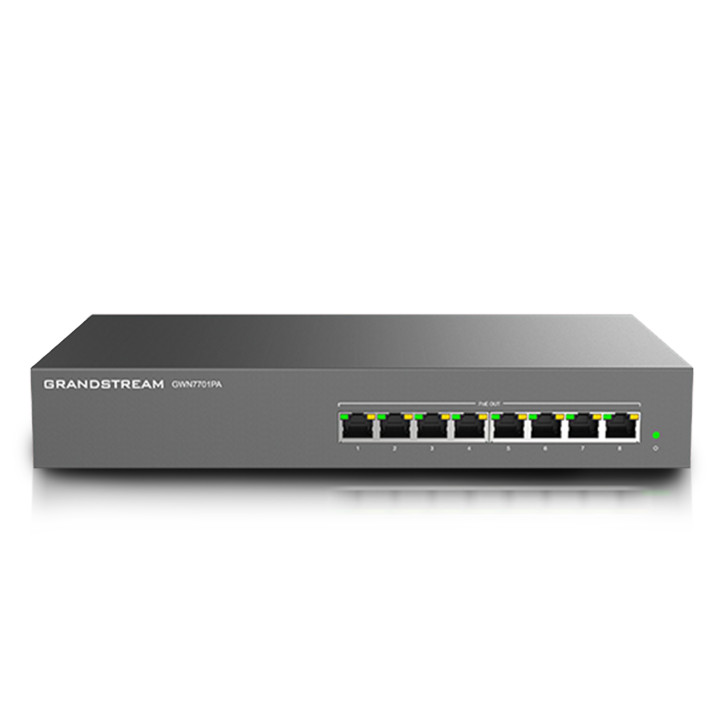 Switch no administrable PoE+ 8 puertos 10/100/1 000MBPS 8 puertos PoE+ AF/AT Montaje escritorio/pare GRANDSTREAM GWN7701PA Switch no administrable PoE+ 8 puertos 10/100/1 000MBPS 8 puertos PoE+ AF/AT Montaje escritorio/pare GRANDSTREAM GWN7701PA