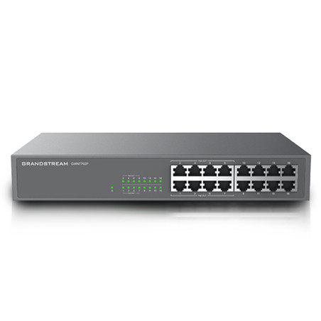 SWITCH NO ADMINISTRABLE POE+ GRANDSTREAM GWN7702P / 16 PUERTOS 10/100/1,000MBPS / 8 PUERTOS POE+ AF/AT / MONTAJE ESCRITORIO/PARE