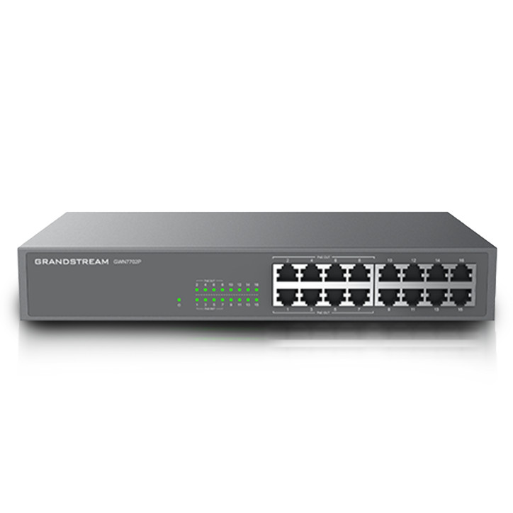 Switch no administrable PoE+ 16 puertos Gigabit 8 puertos PoE+ montaje escritorio/pared GRANDSTREAM GWN7702P