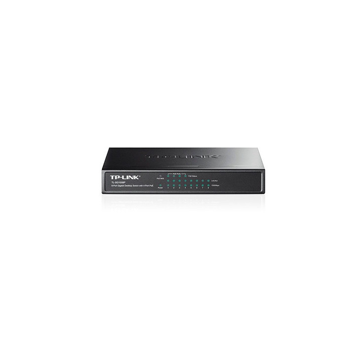 Switch PoE no administrable 8 puertos Gigabit 4 puertos PoE 55W PoE total TP-LINK TL-SG1008P