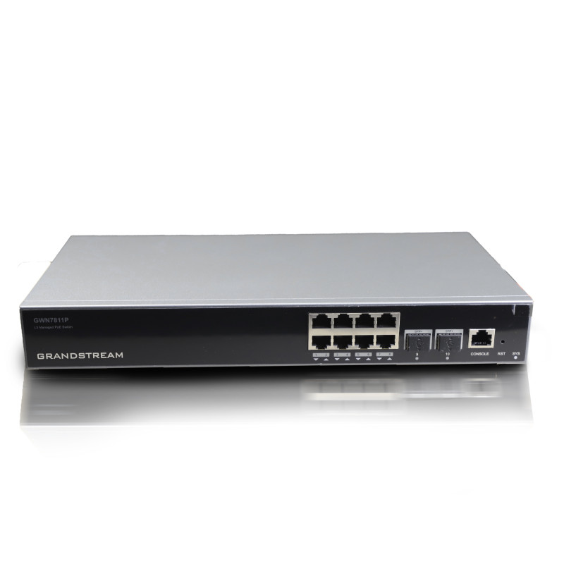 SWITCH ADMINISTRABLE POE+ CAPA 3 GRANDSTREAM GWN7811P / 8 PUERTOS 10/100/1,000MBPS / 8 PUERTOS POE+ AF/AT / 2 PUERTOS SFP+ 10GIG