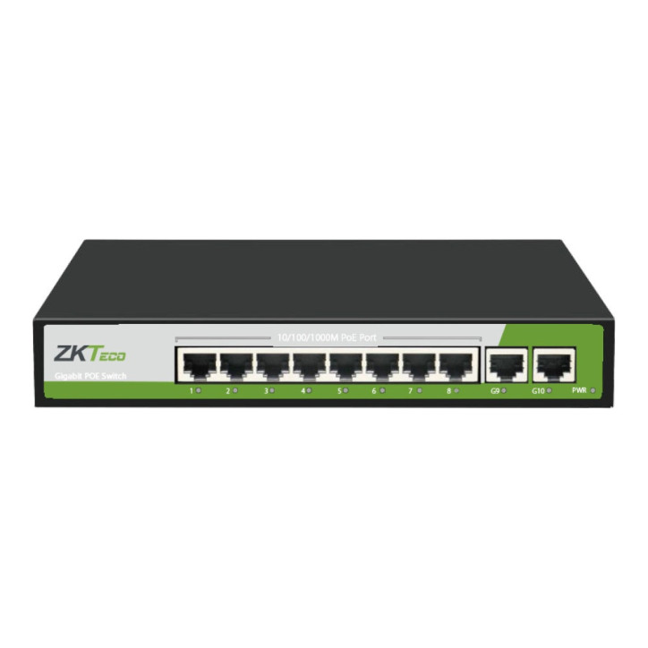 Switch PoE no administrable 8 puertos PoE Gigabit 2 puertos Gigabit uplink Soporta IEEE802.3af/at ZKTECO PE082-120-G