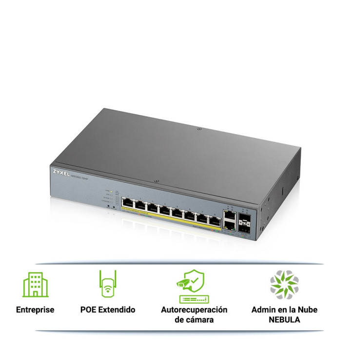 Switch PoE 8 puertos administrable con 2 puertos dedicados SFP compatible con Nebula 8 puertos PoE 2 puertos ZYXEL GS1350-12HP