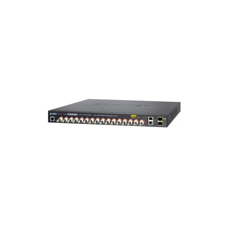 SWITCH POC ADMINISTRABLE / PLANET LRP-1622CS / 2 PUERTOS RJ45 10/100 MBPS / 2 FIBRA OPTICA SFP 100/1000 MBPS / 16 CANALES BNC HE