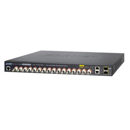 SWITCH POC ADMINISTRABLE / PLANET LRP-1622CS / 2 PUERTOS RJ45 10/100 MBPS / 2 FIBRA OPTICA SFP 100/1000 MBPS / 16 CANALES BNC HE