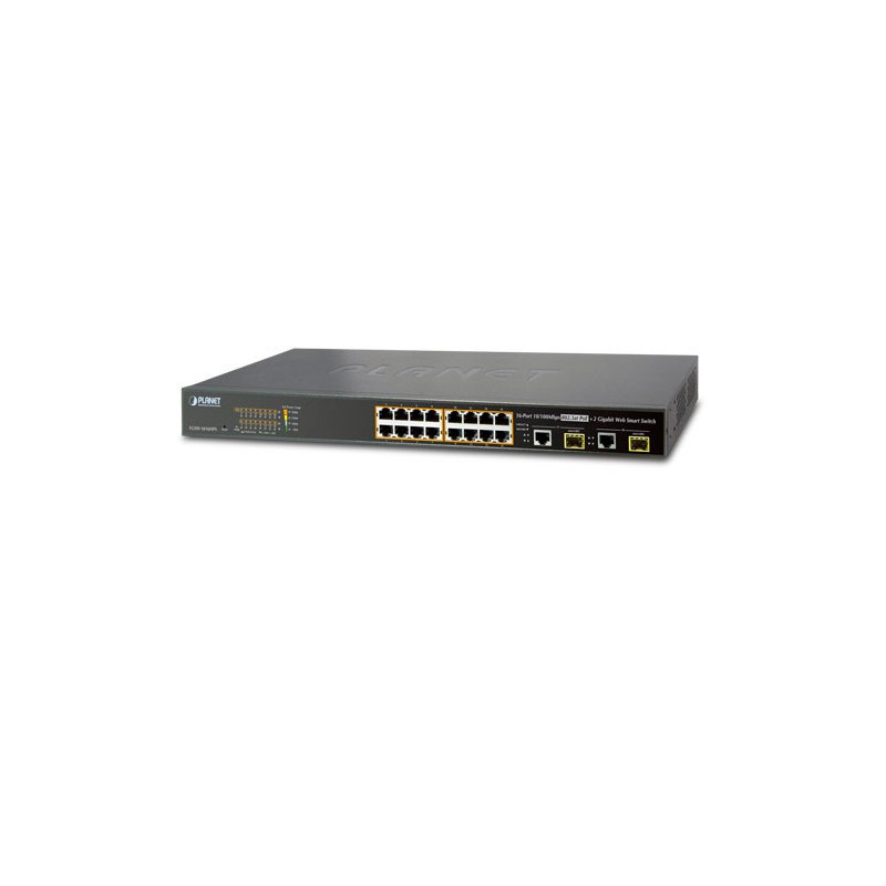 SWITCH ADMINISTRABLE PLANET FGSW-1816HPS / 16 PUERTOS RJ45 10/100 AUTO-MDI/MDI-X / PUERTOS INYECTOR POE 802.3AF/AT POE + / 2 PUE