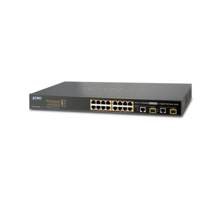 SWITCH ADMINISTRABLE PLANET FGSW-1816HPS / 16 PUERTOS RJ45 10/100 AUTO-MDI/MDI-X / PUERTOS INYECTOR POE 802.3AF/AT POE + / 2 PUE