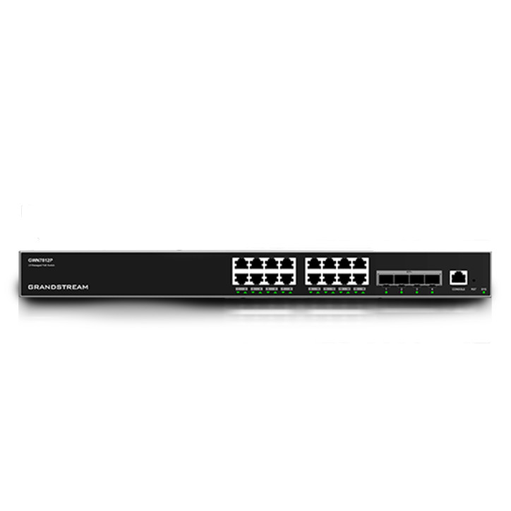 Switch administrable PoE+ Capa 3 16 puertos 10/100/1 000 Mbps 16 puertos PoE+ AF/AT 4 puertos SFP+ 10G GRANDSTREAM GWN7812P