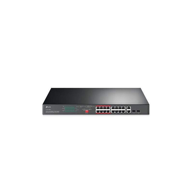 SWITCH NO ADMINISTRABLE TP-LINK TL-SL1218MP / 16 PUERTOS RJ45 POE AF/AT 10/100 MBPS + 2 PUERTOS GIGA COMBO RJ45/SFP / POTENCIA P