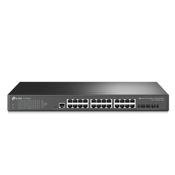 Switch administrable L2/L3 24 puertos RJ45 10/100/1000 Mbps 4 puertos 10 Giga SFP+ Capacidad de conmutación 176 TP-LINK SG3428X Switch administrable L2/L3 24 puertos RJ45 10/100/1000 Mbps 4 puertos 10 Giga SFP+ Capacidad de conmutación 176 TP-LINK SG3428X